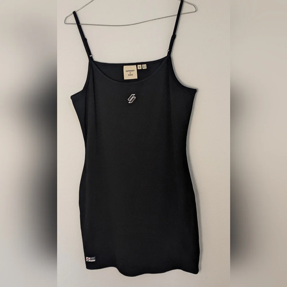 Superdry Code Essential Strappy Mini Slim Fit Tank Dress Bodycon Black Sz 10 EUC - Picture 2 of 16